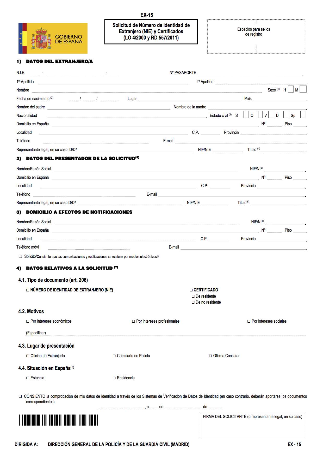 NIE-ex15 form How to Get Your NIE Number in Barcelona, Spain - An Expat's Guide